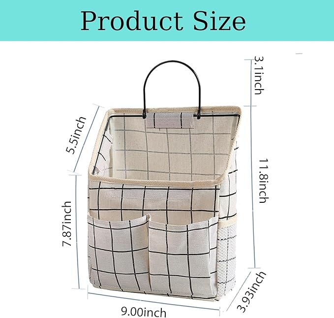 2 Pack Wall Hanging Storage Bags, Organizer with Pockets, Storage for Dormitory Bathroom Bedroom Kitchen (White Grid)-NeatNest