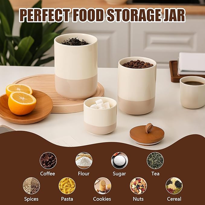 Ceramic Canister with Airtight Seal Lid, Kitchen Canisters for Countertop, Large Food Storage Jar for Flour, Coffee Bean, Sugar, Tea, Spices and More, Home Decor (1300ml/43.96oz)-NeatNest