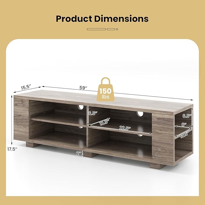Giantex Modern TV Stand for TVs up to 65 Inch, Wood Entertainment Center w/ 8 Open Storage & Adjustable Shelves, Television Stands w/Cable Holes, TV Console Table for Living Room Bedroom (Black Oak)-NeatNest