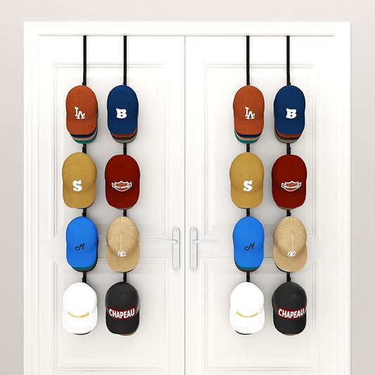 HapiRm Over Door Hat Rack - 4 Packs Metal Hanging Hat Organizer with 16 Hooks Design, Baseball Cap Hanger Organizer Storage Holds up to 80 Caps for Door, Bedroom, Closet-NeatNest