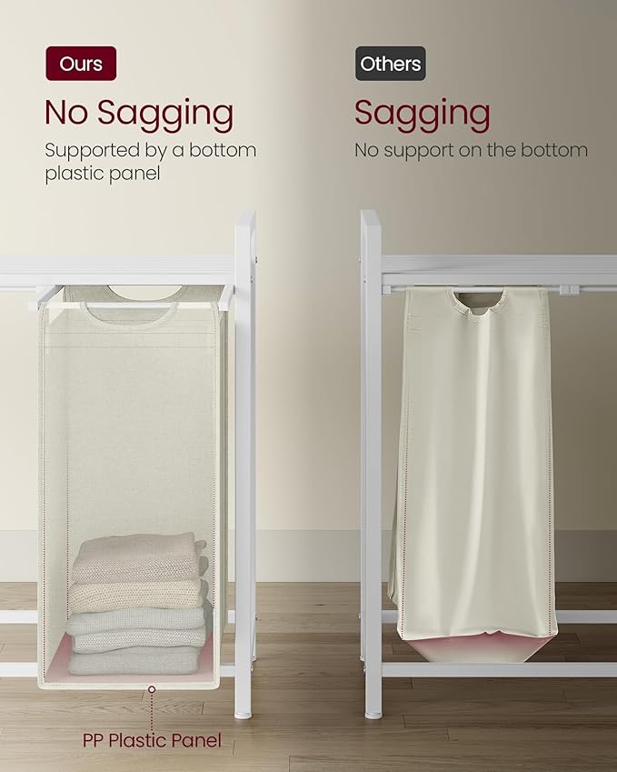 VASAGLE Laundry Hamper, Laundry Basket, Laundry Sorter with 4 Pull-Out and Removable Bags, Shelf, Metal Frame, 4 x 10.6 Gallons (40 L), 45.7 x 13 x 28.4 Inches, Cream White and Cloud White UBLH401W01-NeatNest
