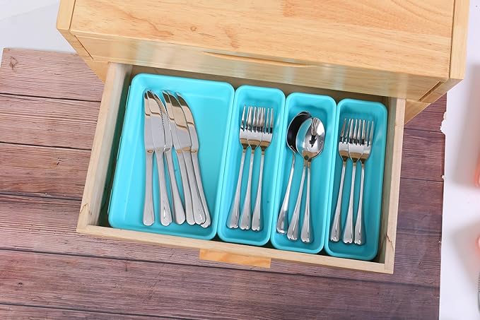 15 PCS Interlocking Desk Drawer Organizer Separator for Office,Bathroom,Kitchen,Makeup（Blue&Green）-NeatNest