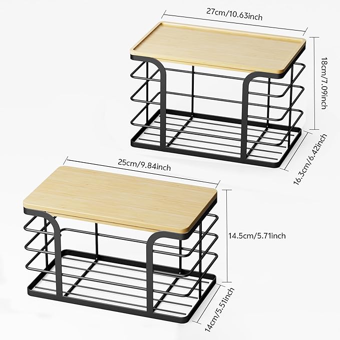 2 Pack Trash Bag Holder,Wall Mount Garbage Bag Dispenser with Bamboo Top,Stackable Storage for Kitchen Pantry Laundry Organization,Black Large and Small-NeatNest
