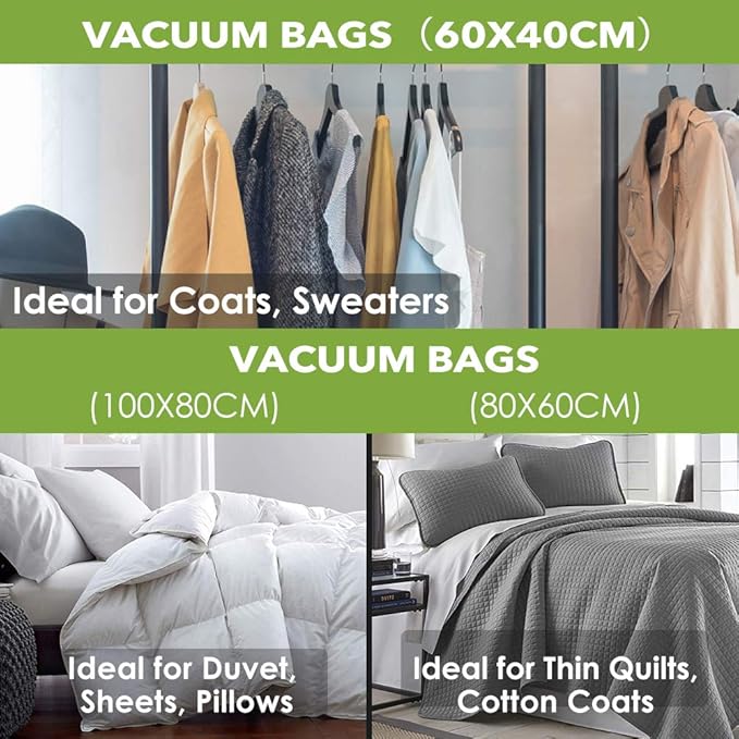 BoxLegend Vacuum Storage Bags 10 Combo Vacuum Pack Bags Space Saving Double Zipper Seal & Leak Valve Reusable for Clothes Pillow Comforters Bedding,2XL, 2L, 6S, 1 Large Pump-NeatNest