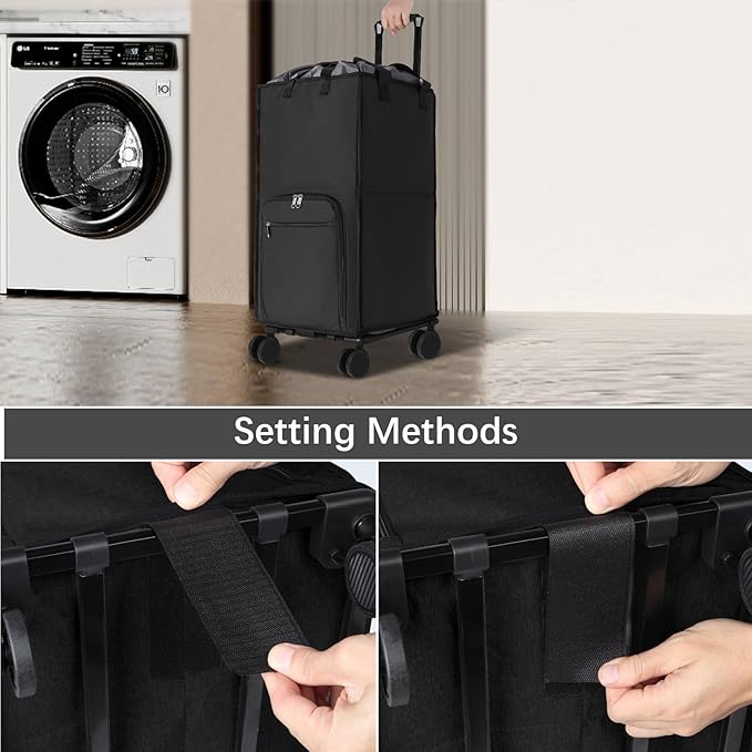 Bukere Extra Large Rolling Laundry Basket with Wheels, 90L Freestanding Collapsible Laundry Hamper Bag for Clothes Storage, Removable Wheeled Cart for College Dorm Apartment Laundry Room Bathroom-NeatNest