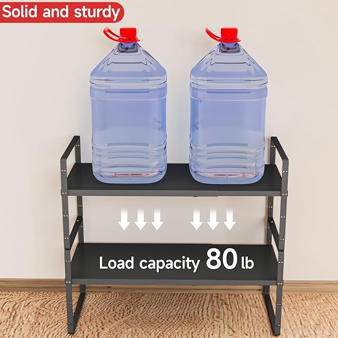 16.5-27’’L Expandable Stackable Cabinet Shelves, Adjustable Spice Rack Cabinet Shelf Organizer for Kitchen, Countertop, Pantry and Cupboard, Black-NeatNest