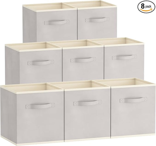 Lifewit 13 Inch Cube Storage Bins, 8 Packs Storage Cubes Foldable Decorative Fabric Storage Baskets for Organizing Home Organizers with Handles for Shelves, Closet, Light Gray-NeatNest