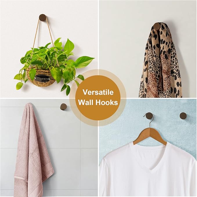 12 Pack Wood Wall Hooks, Natural Wooden Coat Hooks Wall Mounted, Handmade Rustic Hat Hooks Heavy Duty Entryway Wall Hangers for Hanging Towels, Clothes, Bags-NeatNest