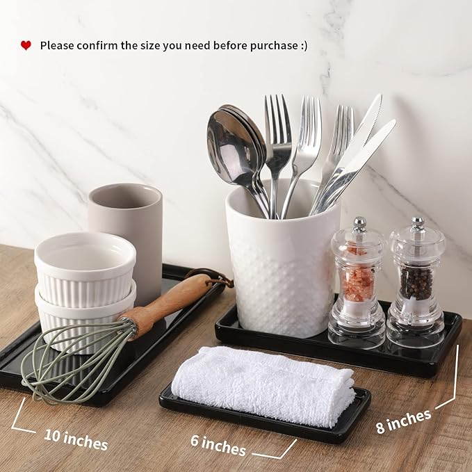 Gurygo 6" Bathroom Trays - Ceramic Vanity Tray for Bathroom - Small Ceramic Tray - Kitchen Soap Trays for Kitchen Counter - Bathtub Organizer (Black)-NeatNest