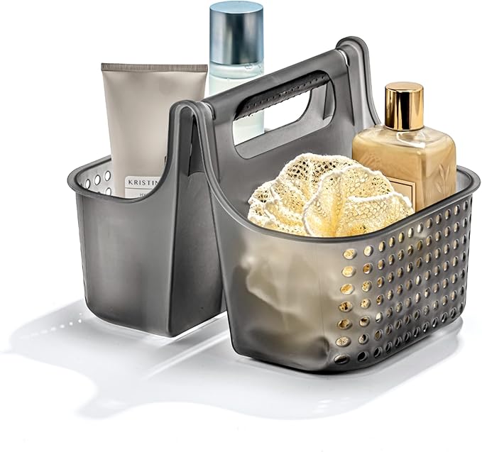 madesmart 2-Compartment Soft Grip Shower Tote for Bathroom Organization, Plastic Storage Shower Caddy Bucket, Small, Carbon-NeatNest