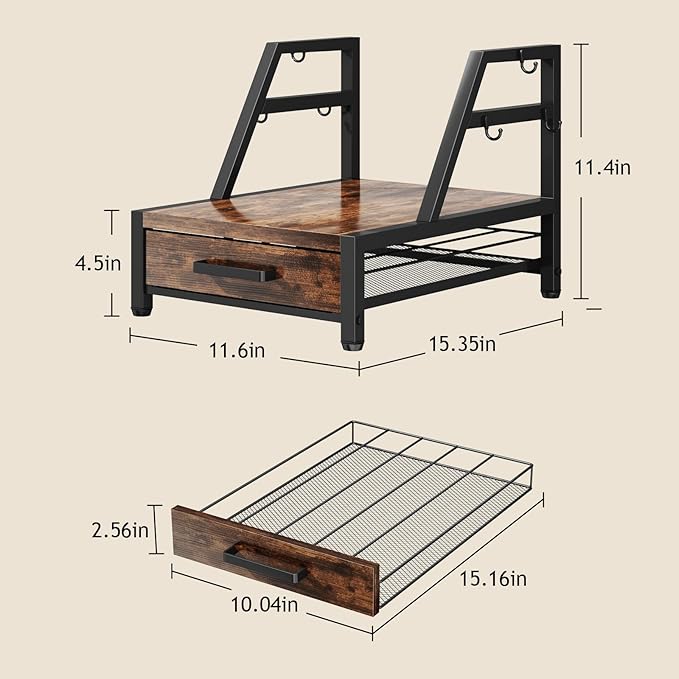 K Cup Holder Drawer - K Cup Storage Organizer, Coffee Pod Drawer with Hooks, Durable Iron-Wood Design, Space-Saving Coffee Station Organizer for Kitchen Counter-NeatNest