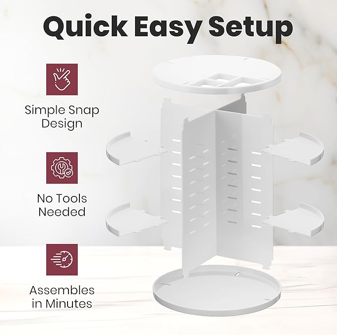 Masirs 360 Rotating Makeup Organizer - Adjustable Shelf Height and Fully Rotatable. The Perfect Cosmetic Organizer for Bedroom Dresser or Vanity Countertop. (White)-NeatNest