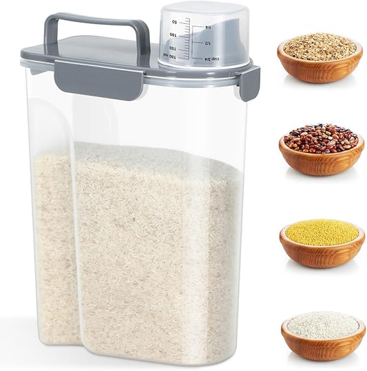 Rice Storage Container 10 Lbs, Airtight Food Dispenser with Large Spout and Cup for Pet Dog Cat Food Storage 7 Lbs-NeatNest