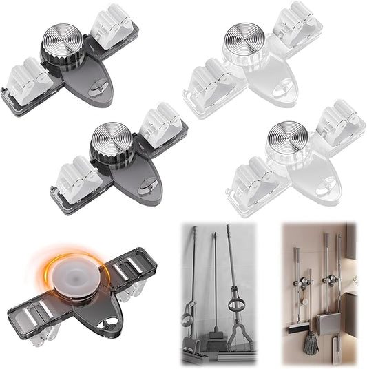 Atlodas Broom Holder Mop Hanger, No punching required Broom Hanger Organizer for Bathroom, Kitchen, Office，Utility Room，Laundry Room,Home Garden, Garage Storage and Organization Rack (4 pcs)