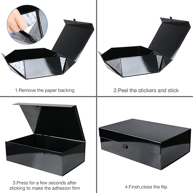 Aimyoo 1 Pack Black Collapsible Gift Box with Magnetic Closure Lids & Rope for Easy Opening 13.8x9x4.3, Bridesmaid Groomsman Proposal Boxes, Rectangle Storage Present Boxes-NeatNest