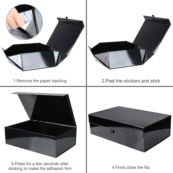 Aimyoo 5 Pack Black Collapsible Gift Box with Magnetic Closure Lids & Rope for Easy Opening 13.8x9x4.3, Bridesmaid Groomsman Proposal Boxes, Rectangle Storage Present Boxes-NeatNest