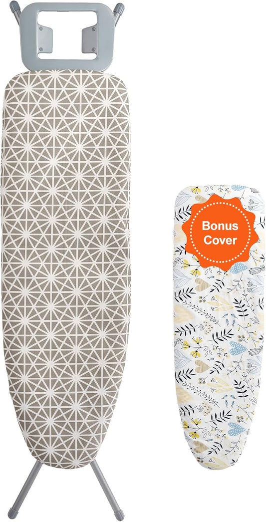 VEVOR Ironing Board with Large 51 x 13 Ironing Surface, Thickened 4 Layers Iron Board with Heat Resistant Cover and 100% Cotton Cover, 7 Adjustable Heights Ironing Board for Home Laundry Room Use