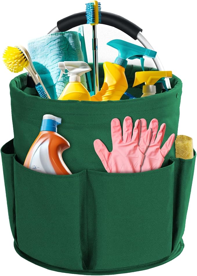Cleaning Caddy with Handle, Cleaning Products Organiser, 17L Foldable Storage Basket, Cleaning Caddy Organiser, Portable Multi Cleaning Bucket Bag for Home, Garden (Green)-NeatNest