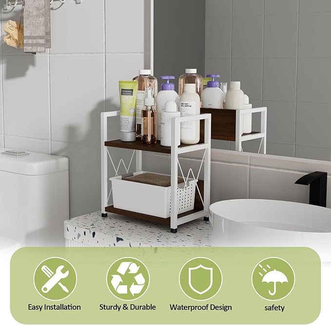 Aduanbang Coffee Bar Accessories Organizer, 2 Tier Wooden Kitchen Counter Shelf, Coffee Organizer Station for Countertop, Condiment Rack for Mugs, Cups, Cream, Syrup-NeatNest