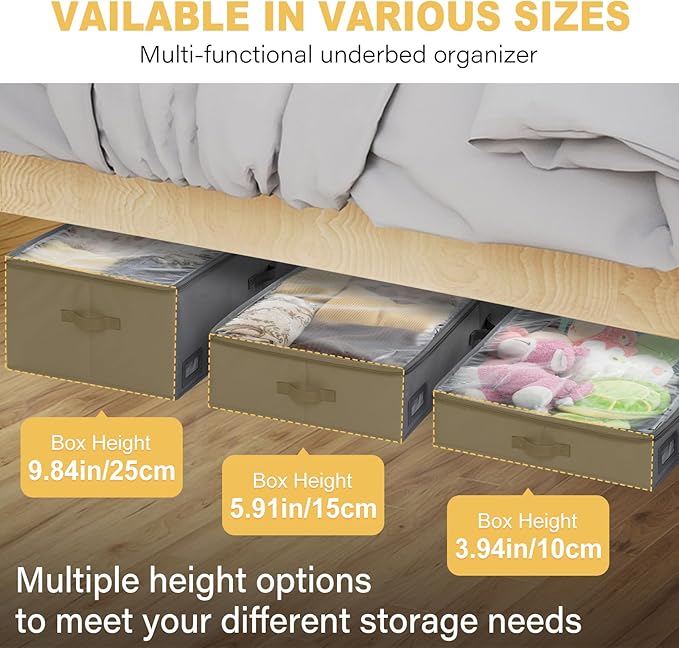 10-Inch Under Bed Organizer, Large Under Bed Storage Container, Underbed Storage Box for Seasonal Clothing, Sweaters, Shoes, Blankets, Wrapping Paper, Sheets & Toys, Yarn 33" L×17" W×10" H-NeatNest