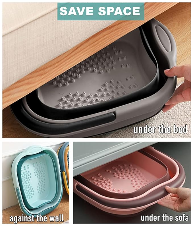 Collapsible Foot Tub Feet Soaking Spa Bath with Massager Acupoints for Circulation, Plastic Inflatable Feet Soak Basin Foldable Foot Soaker Bucket Footbath Bowl Tools for Men Adults, Black-NeatNest