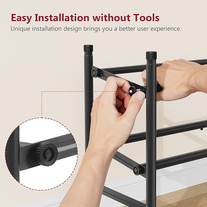 Tajsoon Expandable Shoe Rack for Closet 2 Tier, 28“-41“ Adjustable & Stackable Shoe Shelf Storage, Metal Shoe Rack Organizer for Front Door Entrance, Closet, Garage, Entryway, Black-NeatNest