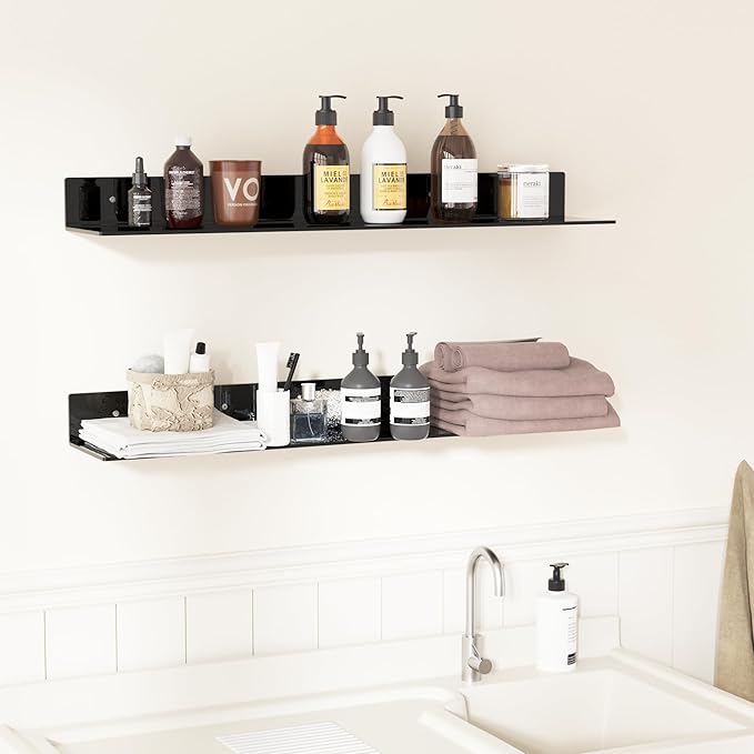 30 Inches Acrylic Long Wall Shelf Set of 2, Black Wall Mounted Acrylic Bathroom Storage Shelves Display Organizer, 2 Pack(30 Inch)-NeatNest