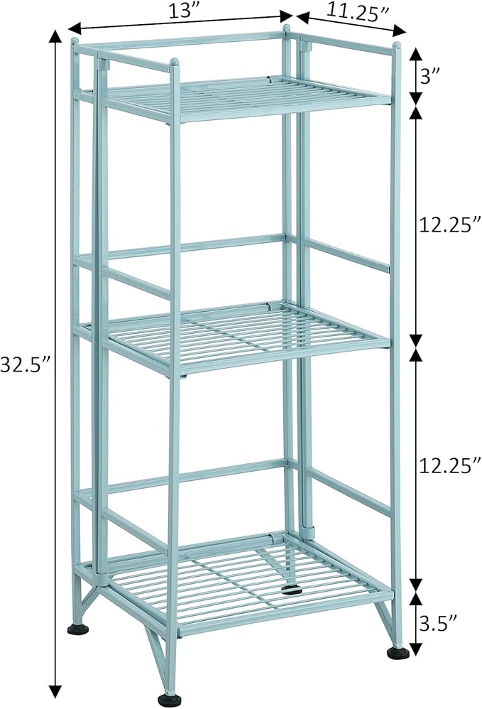Convenience Concepts Xtra Storage Shelves - 3-Tier Folding Metal Shelving, Modern Shelves for Storage and Display in Living Room, Bathroom, Office, Closet, Kitchen, Garage, Plant Storage, Sea Foam-NeatNest