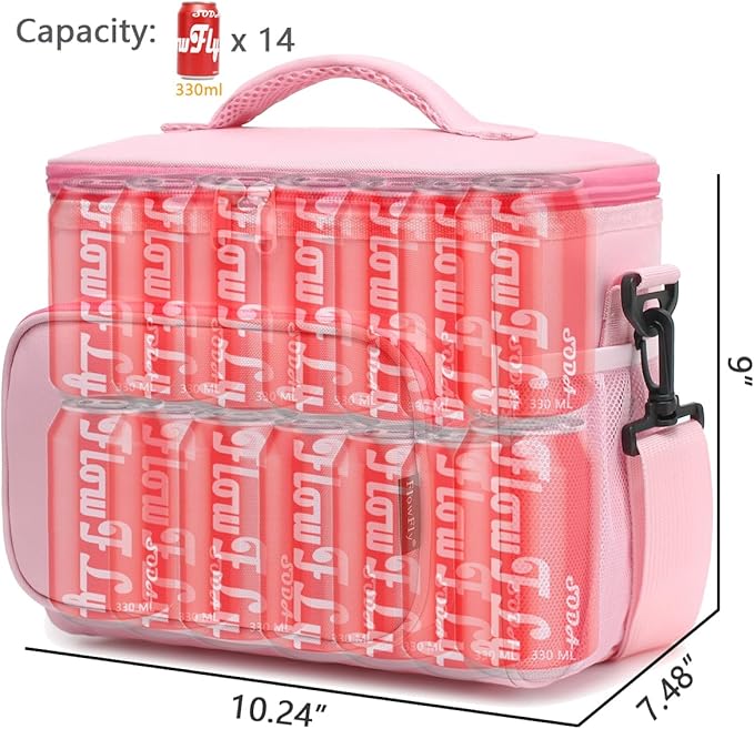 FlowFly Insulated Reusable Lunch Bag Adult Large Lunch Box for Women and Men with Adjustable Shoulder Strap,Front Zipper Pocket and Dual Large Mesh Side Pockets,Pink-NeatNest