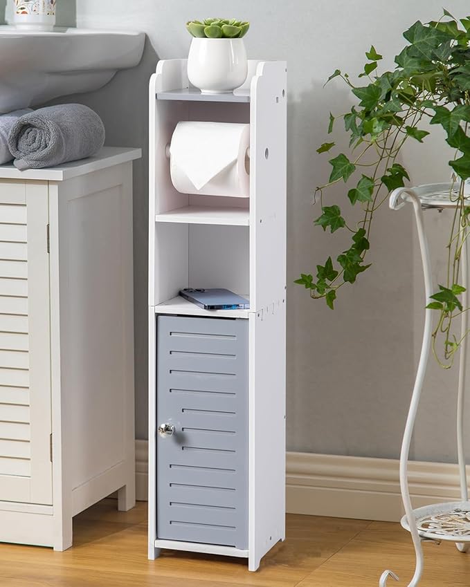 AOJEZOR Toilet Paper Holder Stand: Small Bathroom Storage Cabinet - Light Grey - White-NeatNest