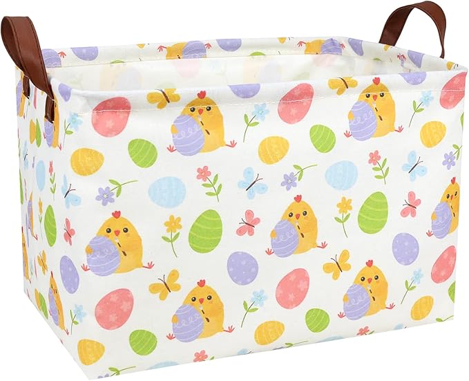 Cute Chicken Easter Basket for Kid Large Empty Rectangular Easter Gift Storage Basket Bunny Eggs Décor (Chicken Butterfly)-NeatNest