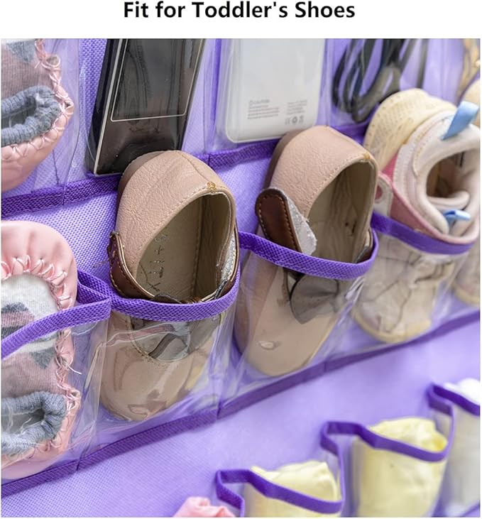 Hanging Baby Shoes Organizer Baby Headband Holder Closet Organizer for Baby Bow Socks Underwear with 30 Clear Pockets (PURPLE)-NeatNest