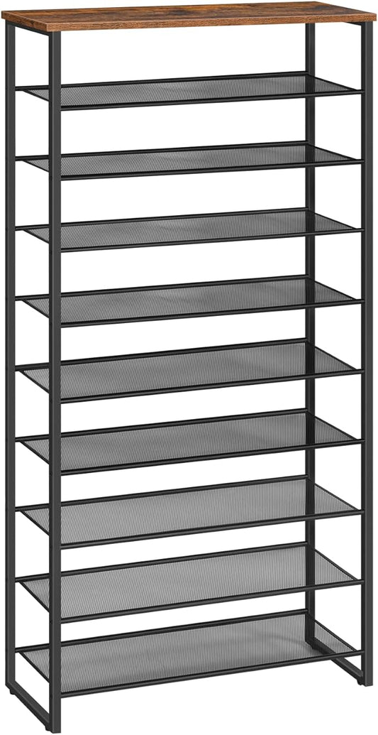 HOOBRO 10-Tier Shoe Rack, 29.5" L Shoe Storage Organizer, Large Capacity Shoe Shelf for Front Door Entrance, Entryway, Hallway, Holds 36-40 Pairs of Shoes, Closet, Rustic Brown and Black BF107XJ01-NeatNest