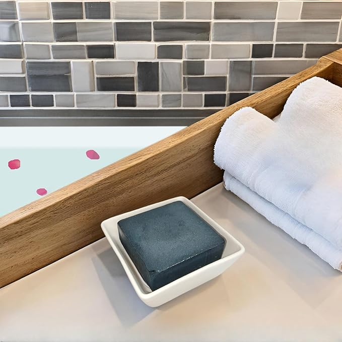 Ceramic Soap Dish, Vonpri Soap Holder Tray, Non-Slip Square Soapbox Container for Handmade Bar Bathroom Sink, Countertop, Shower Stone Texture (White)-NeatNest