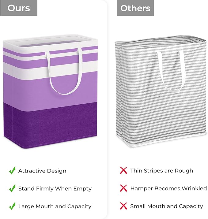HomeHacks 2 Pack Large Laundry Baskets, Waterproof, Freestanding Laundry Hampers, Collapsible Clothes Hamper with Reinforced Handles in Laundry, College Dorm, Bathroom, Bedroom (Purple, 100Lx2)-NeatNest