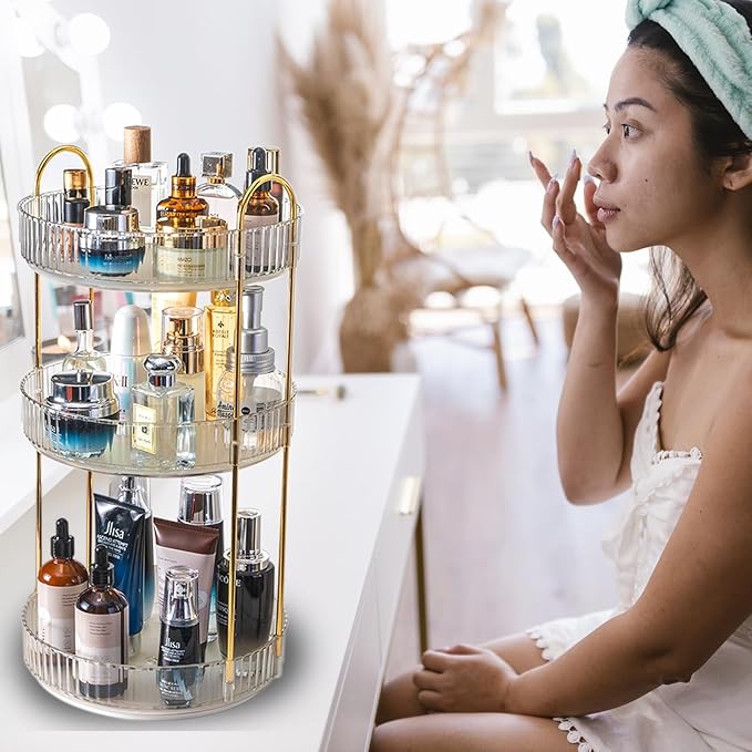 Rotating Makeup Organizer Countertop 3 Tier Lazy Susan Trays Clear Skincare Perfume Storage for Bathroom Counter Vanity, Transparent-NeatNest