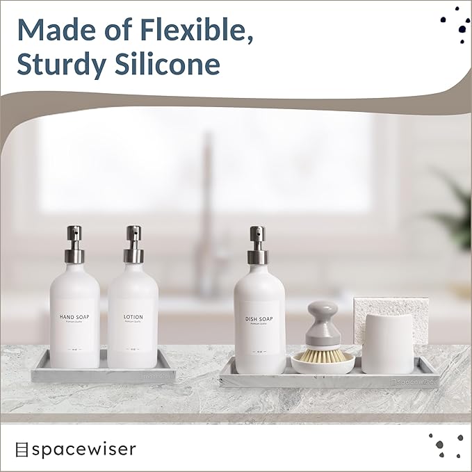 Countertop and Vanity Tray - 2 PC (11” and 7”) Shatterproof Silicone Kitchen and Bathroom Trays for Counter, Kitchen Soap Dispenser Tray, Vanity Trays for Bathroom, Perfume Key Tray-NeatNest