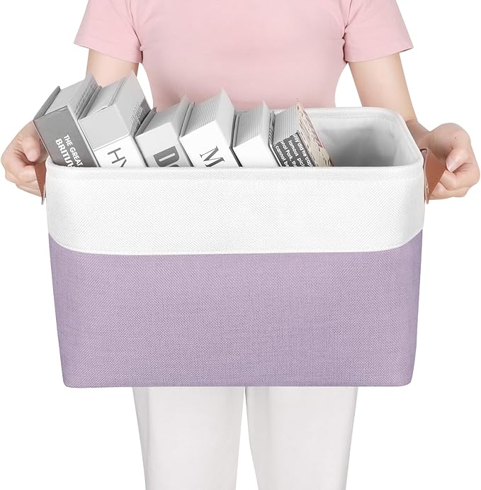 Univivi Large Fabric Storage Baskets Hard Bottom Organizer Bins for Shelves Organizing Foldable Storage Bins with PU Handles for Closet (Purple-4-Pack)-NeatNest