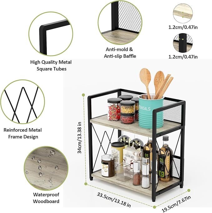 Aduanbang Coffee Bar Accessories Organizer, Seasoning Organizer, 2 Tier Wooden Kitchen Counter Shelf, Coffee Organizer Station for Countertop, Coffee Condiment Rack for Mugs, Cups, Cream, Syrup-NeatNest