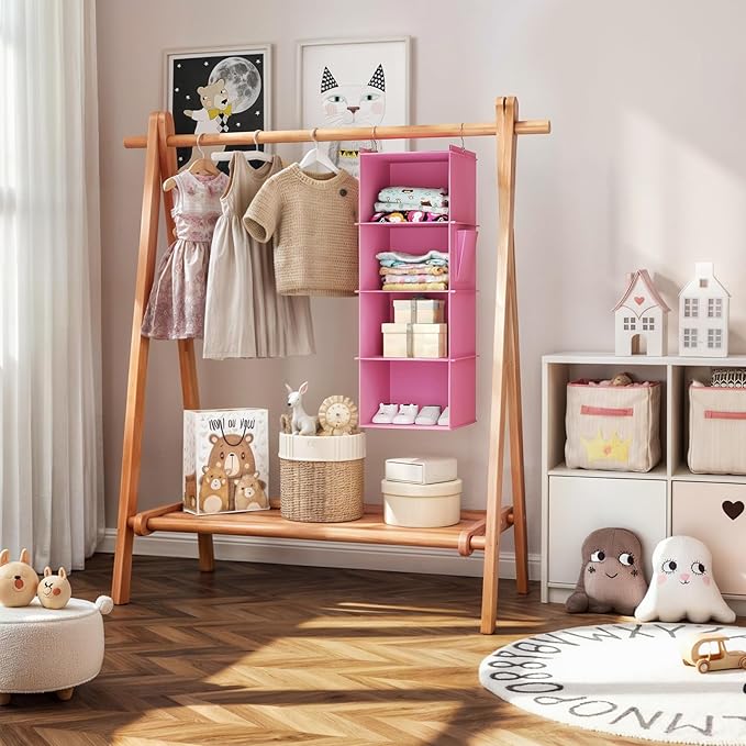 Hanging Closet Organizer, 4-Shelf Closet Hanging Storage Shelves, Light Pink-NeatNest