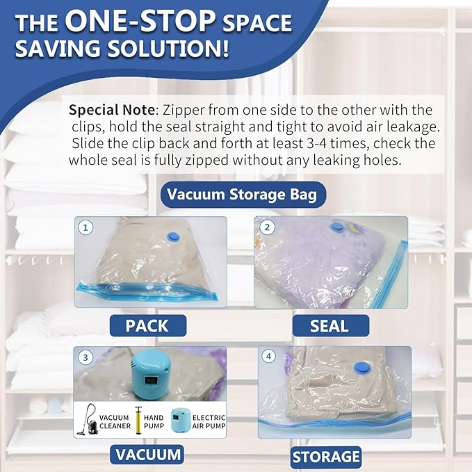 Vacuum Storage Bags, 8 Medium Space Saver Vacuum Sealed Bags for Clothes, Compression Bag Blanket Storage Travel Essentials-NeatNest