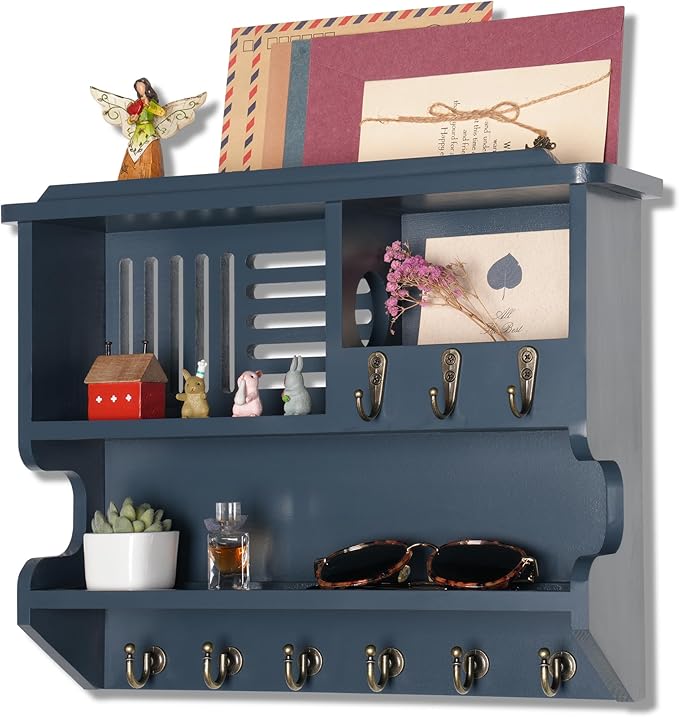 Key Holder for Wall, Mail and Key Holder for Home Decor, Key and Mail Holder for Wall with Key Hooks, Gray