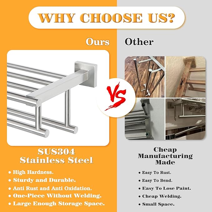 Alise Double Towel Rack for Bathroom,24 Inch Bathroom Tower Holder Towel Shelf with Double Towel Bars Wall Mount,SUS304 Stainless Steel Towel Hanger Double Tower Bar for Bathroom Wall,Brushed Nickel