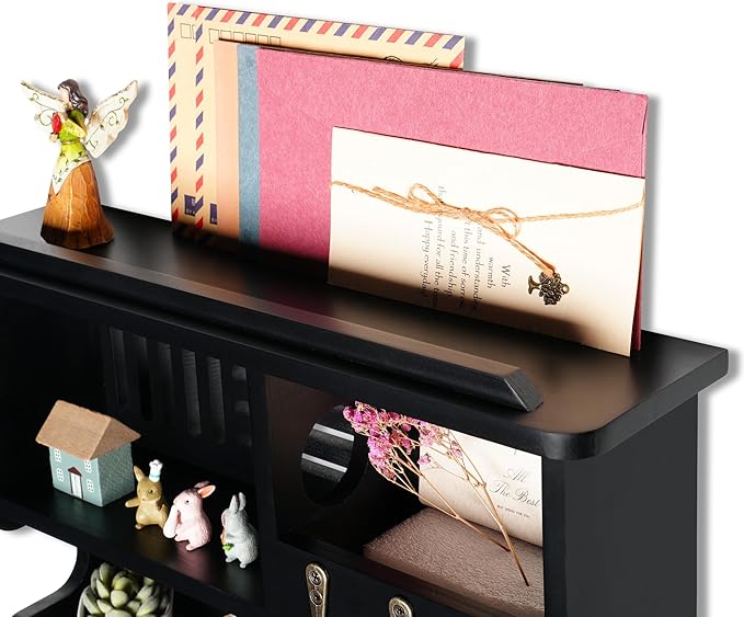 Key Holder for Wall, Mail and Key Holder for Home Decor, Key and Mail Holder for Wall with Key Hooks, Black