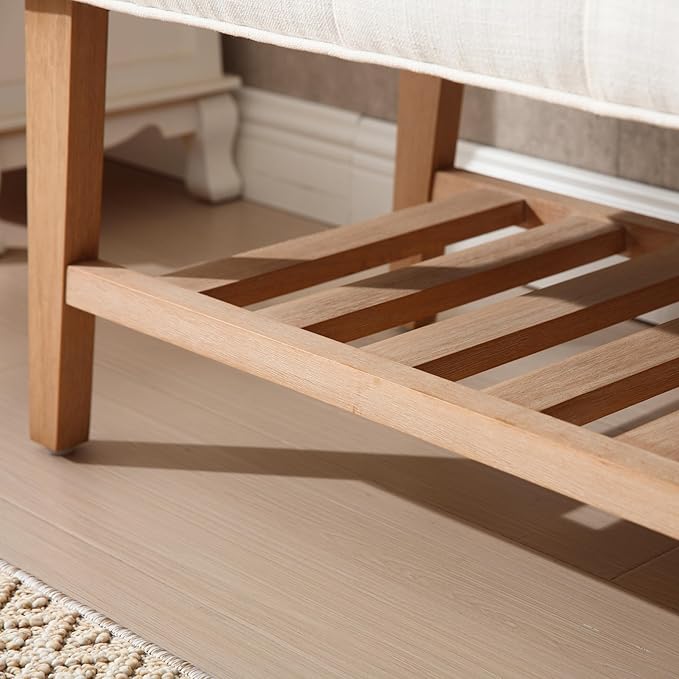 Entryway Shoe Bench Storage Benches with Upholstered Button Tufted Seat and Open Slatted Shelf Linen Shoe Rack for Hallway Living Room Bedroom End of Bed, Beige-NeatNest