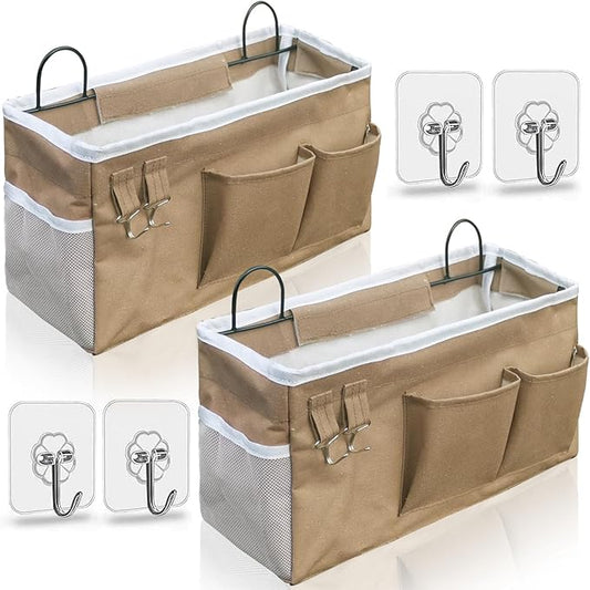 2pcs Large Wall Hanging Organizer Bag, Linen Fabric Door Hanging Storage Baskets with Pockets, Waterproof Bin for Kitchen, Bedroom, Office, RV Camper (Khaki)-NeatNest