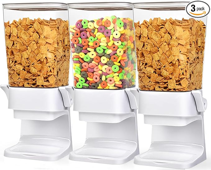 Cereal Dispenser Countertop Large Cereal Containers Storage Dispenser For Pantry Dry Food Dispenser Countertop Rice Candy Dispenser Machine For Snack,Nuts, Granola(White,3 pack)-NeatNest