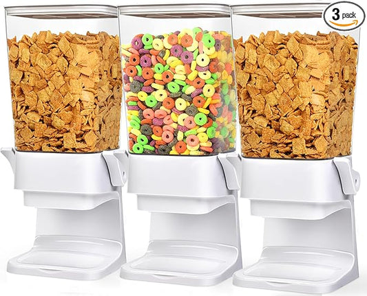 Cereal Dispenser Countertop Large Cereal Containers Storage Dispenser For Pantry Dry Food Dispenser Countertop Rice Candy Dispenser Machine For Snack,Nuts, Granola(White,3 pack)-NeatNest
