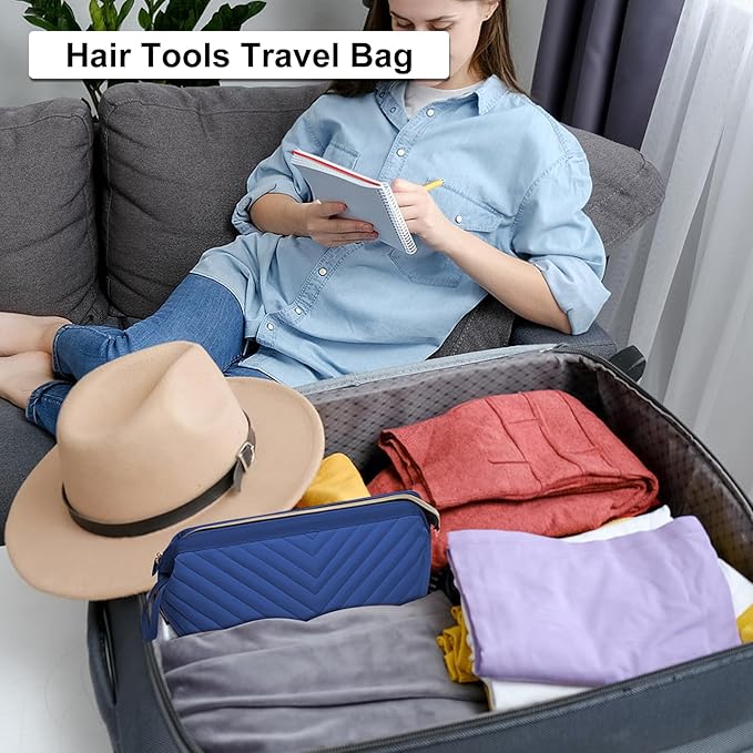 Hair Tools Travel Bag for Shark Flexstyle Dyson, Quilted Case Organizer Bag, Gift for Women Hair Accessories Storage Bag, Travel Hairdryer Portable Bag for Women, Blue-NeatNest