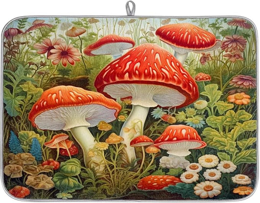 Dish Drying Mat Kitchen Counter - Absorbent Microfiber Drying Rack Pads Reversible Dish Pad Draining Mats for Countertop Coffee Mats,18x24 inch（Mushroom)